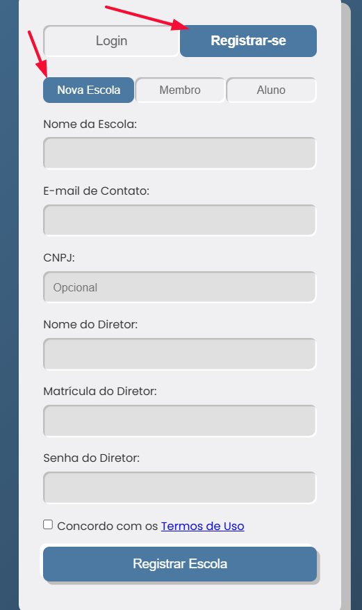 Formulário de Cadastro de Escola