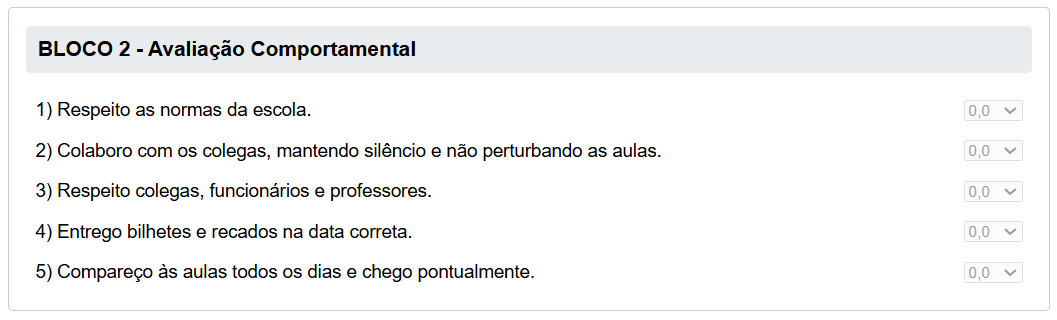 Bloco 2 – Avaliação Comportamental