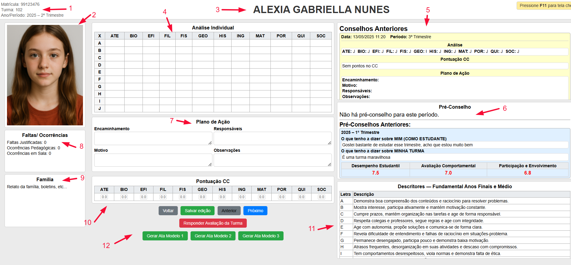 Interface do Conselho Principal